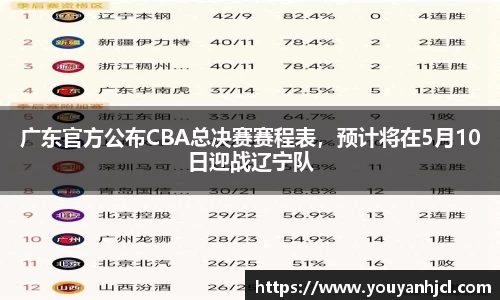 广东官方公布CBA总决赛赛程表，预计将在5月10日迎战辽宁队