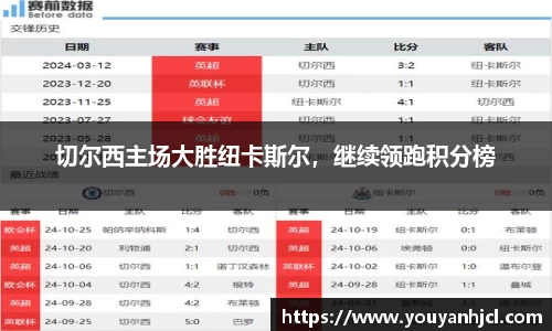 切尔西主场大胜纽卡斯尔，继续领跑积分榜